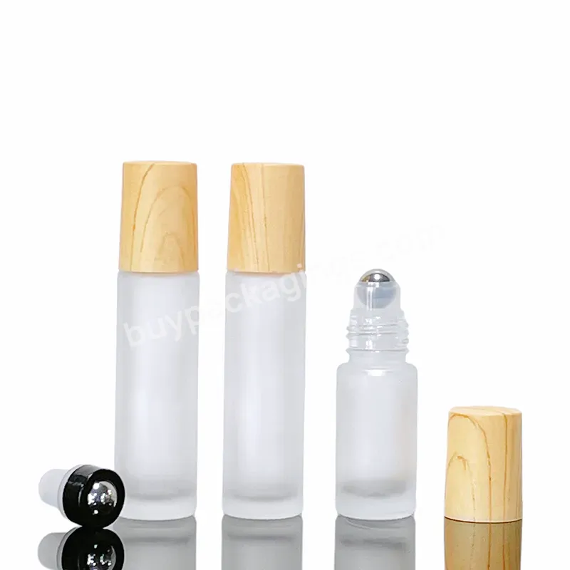 Perfume Essential Oil Clear Frosted Roller Bottle 10ml Glass Roll On Bottle With Plastic Bamboo Lid And Rollers