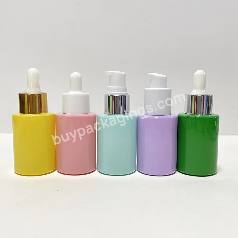 Perfume Oil Serum Facial Cream Skincare 30ml 50ml Purple Blue Yellow Pink Cosmetic Glass Flat Shoulder Dropper Bottle