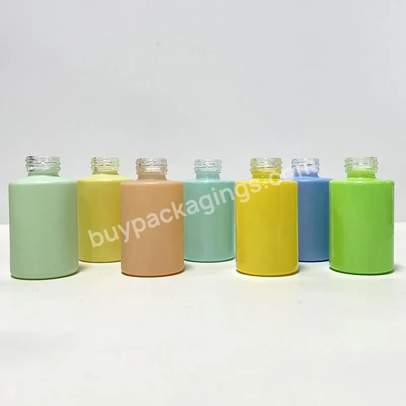 Perfume Oil Serum Facial Cream Skincare 30ml 50ml Purple Blue Yellow Pink Cosmetic Glass Flat Shoulder Dropper Bottle