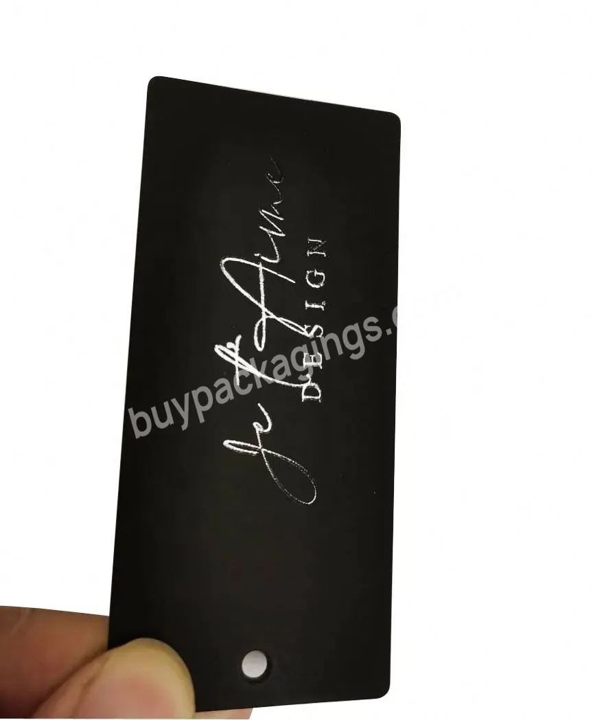 Personal Fast And High Quality Custom Luxury Recyclable Hangtag Embossed Uv Tags Black Paper Swing Label For Clothing