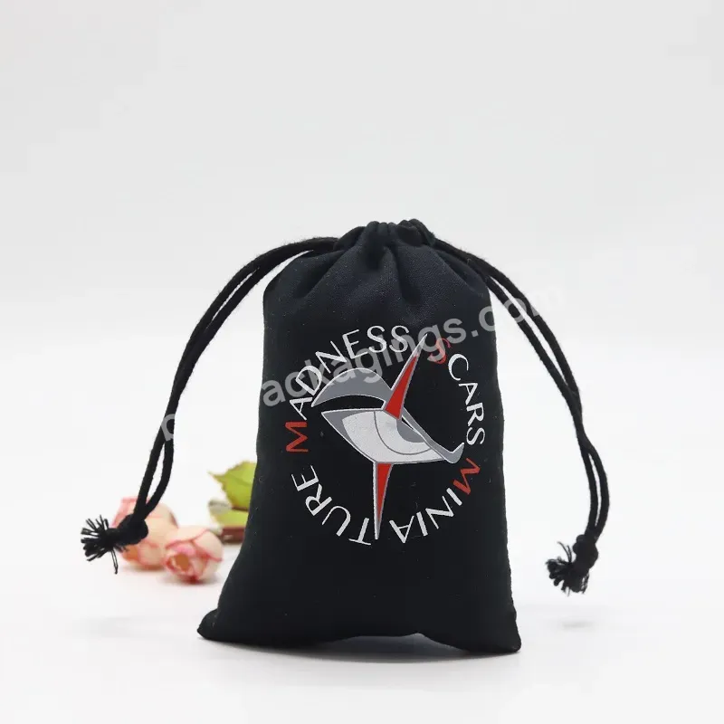 Personalised Cotton Linen Jewelry Cosmetic Bag With Drawstring Black Jewelry Gift Packaging Muslin Pouch