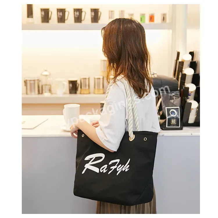 Personalised Fashion Recycle Eco Friendly Shopper Raw Cotton Material Shoulder Side Carry Bag Cotton-tote-bag With Rope Handle