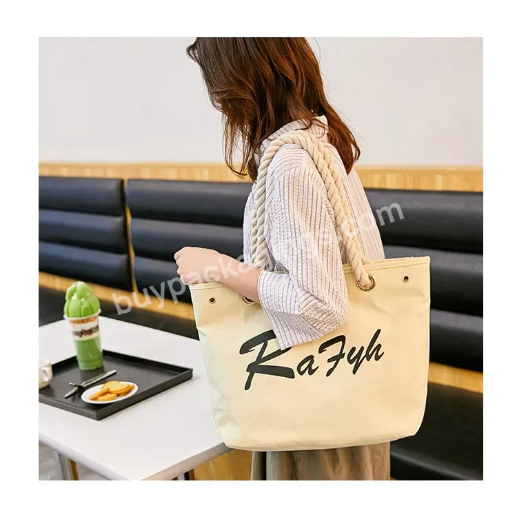 Personalised Fashion Recycle Eco Friendly Shopper Raw Cotton Material Shoulder Side Carry Bag Cotton-tote-bag With Rope Handle