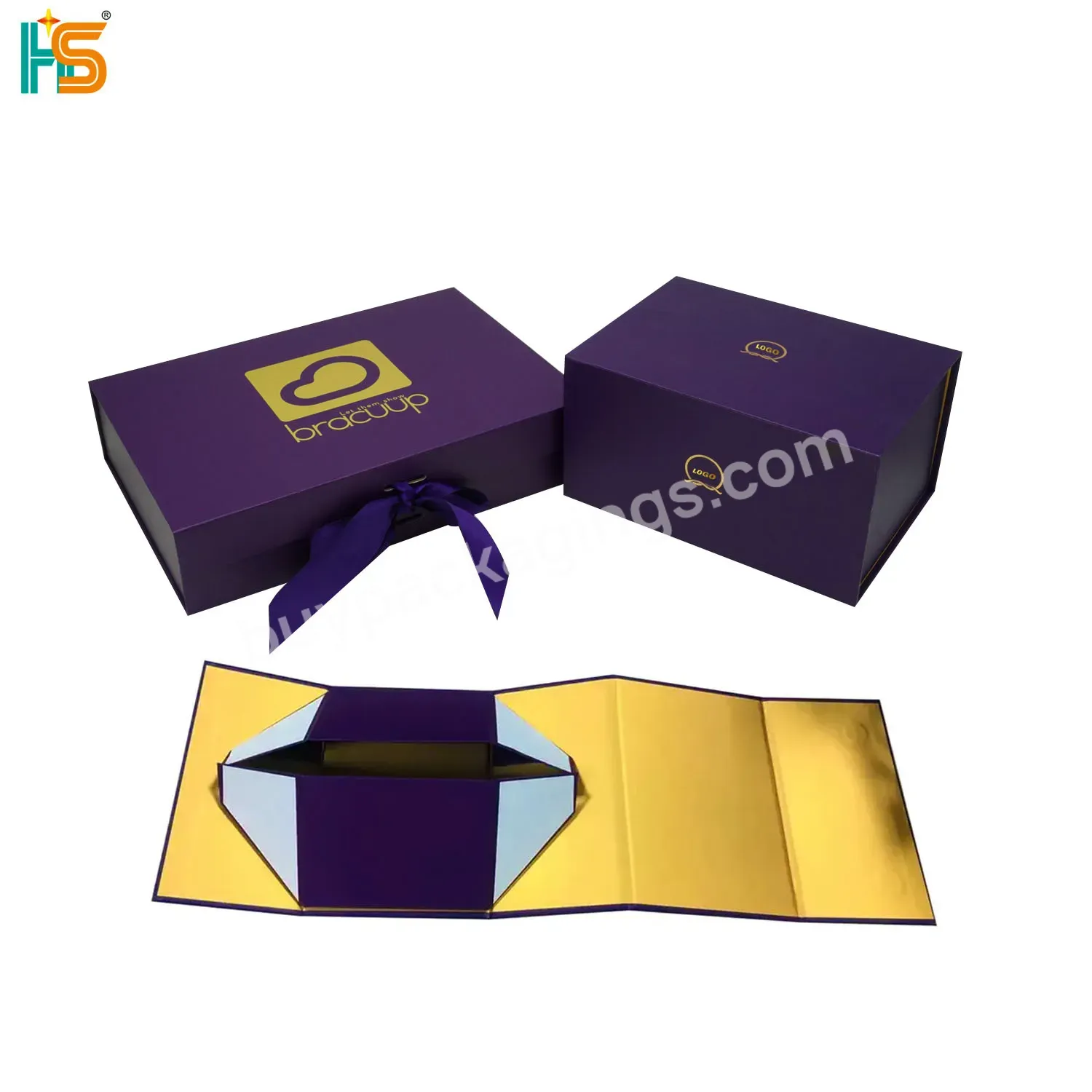 Personalised Hot Stamp Gold Foil Ribbon Box Mothers Day Luxury Women Gift Set Magnetic Foldable Purple Box Packaging