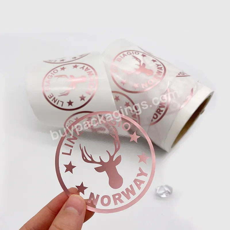 Personalised Round Labels Printing Custom Clear Logo Rose Gold Foil Stamping Stickers