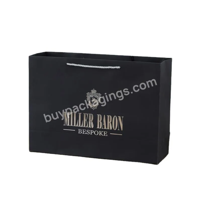 Personality Custom Printed Black Luxury Shoes Clothes Packing Bag Brand Retail Shopping Packaging Clothing Paper Bag With Logo
