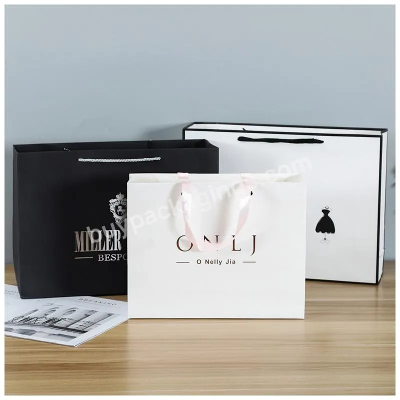 Personality Custom Printed Black Luxury Shoes Clothes Packing Bag Brand Retail Shopping Packaging Clothing Paper Bag With Logo