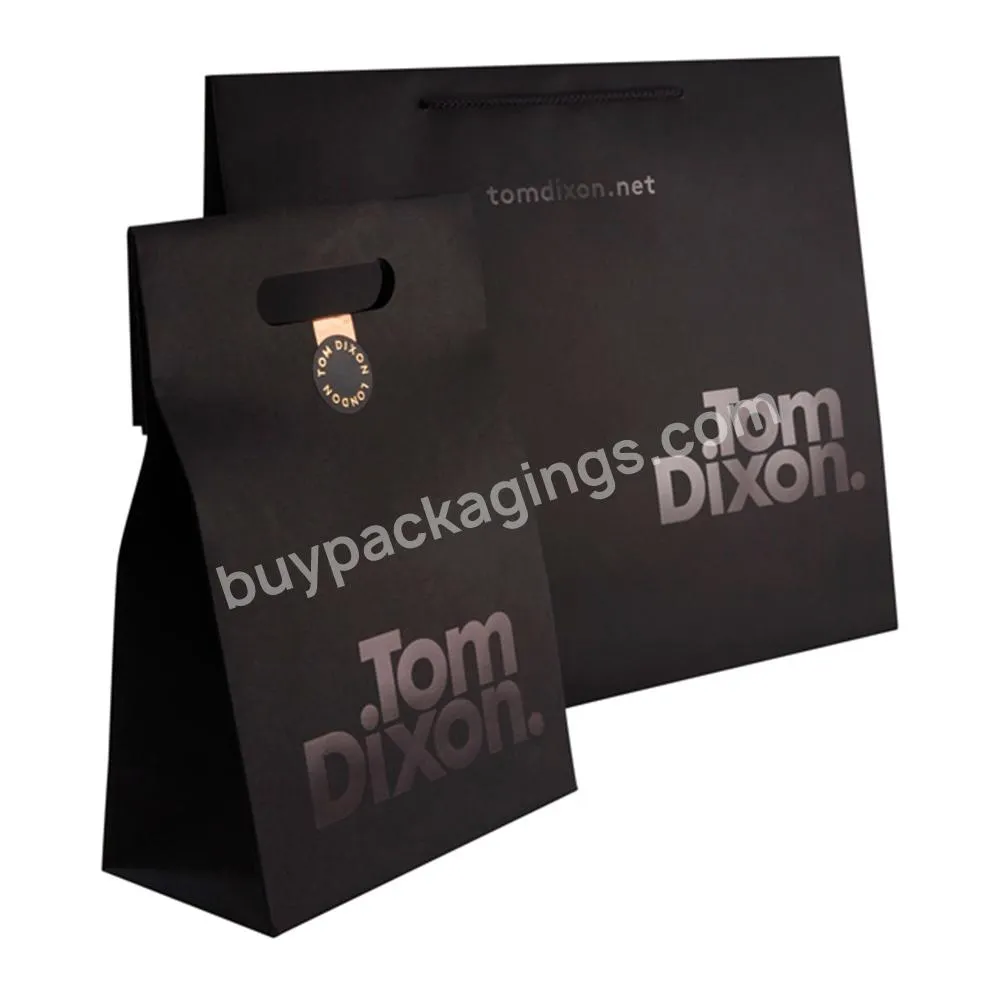 Personalized Branded Logo Luxury Black Paper Jewelry Packaging Gift Shopping Bag For Clothes Garment