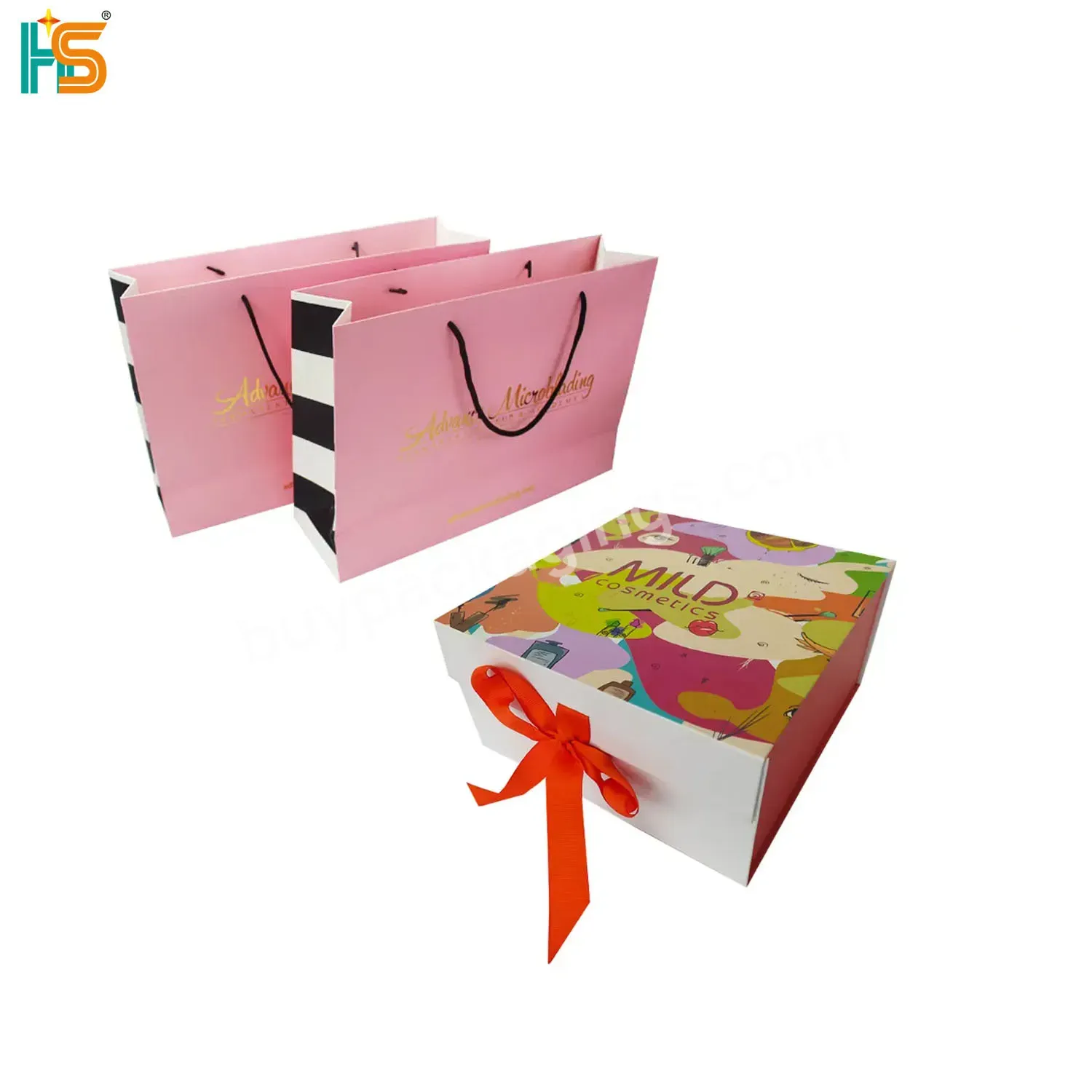 Personalized Custom Logo Foldable Magnetic Rigid Box Bag Set Packaging Favour Wedding Invitation Gift Card Pink Box With Ribbon