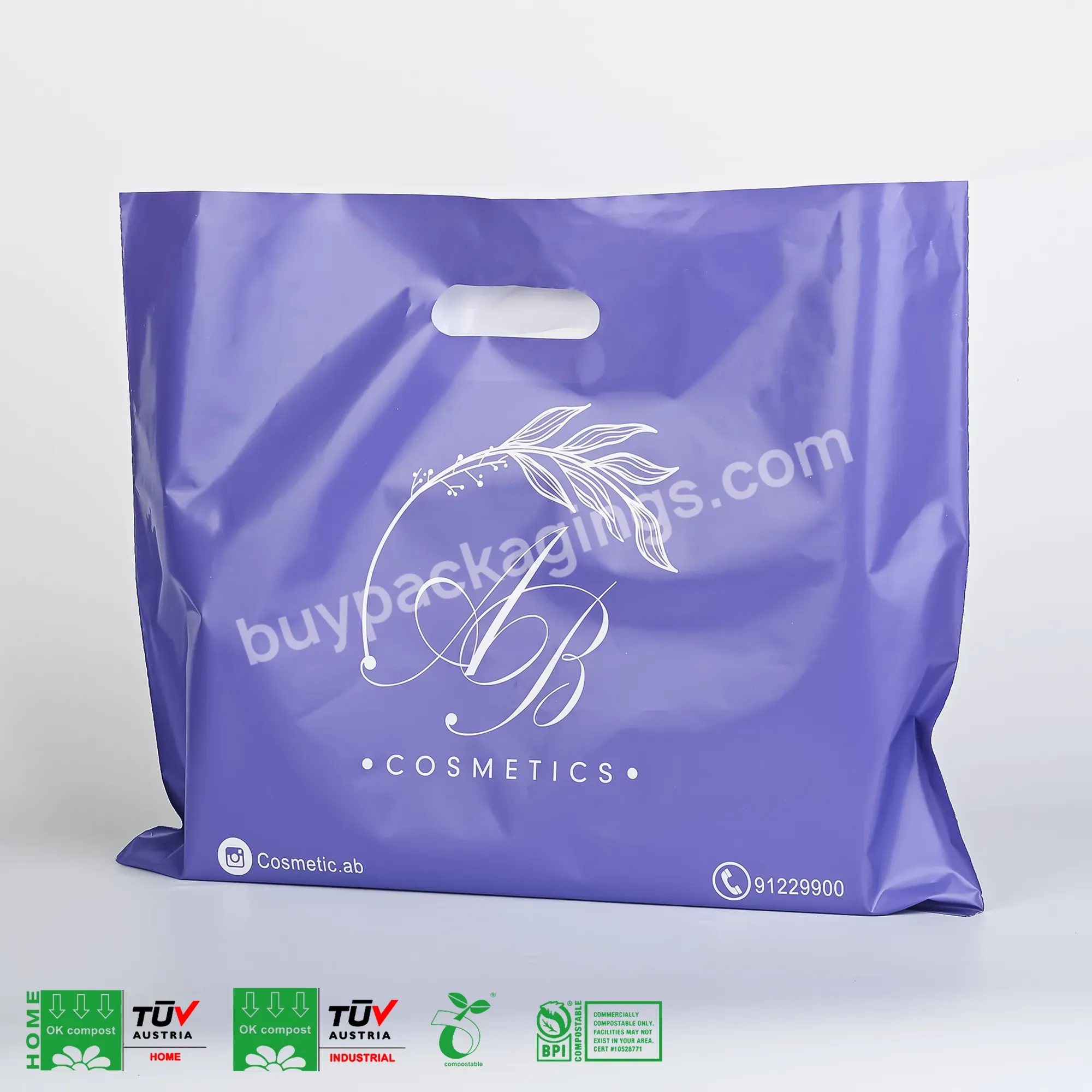Personalized Designer Custom Printed Die Cut Handle Biodegradable Plastic Shopping Bag