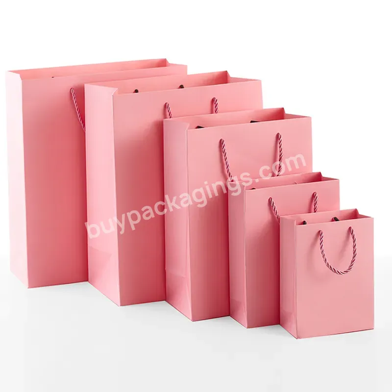 Personalized Printing Durable Pink Cardboard Paper Gift Bags Shopping Paper Bags