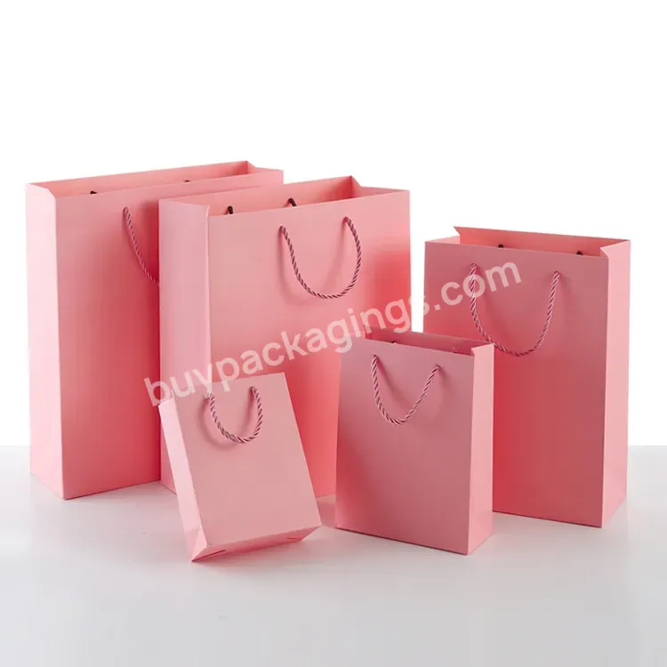 Personalized Printing Durable Pink Cardboard Paper Gift Bags Shopping Paper Bags