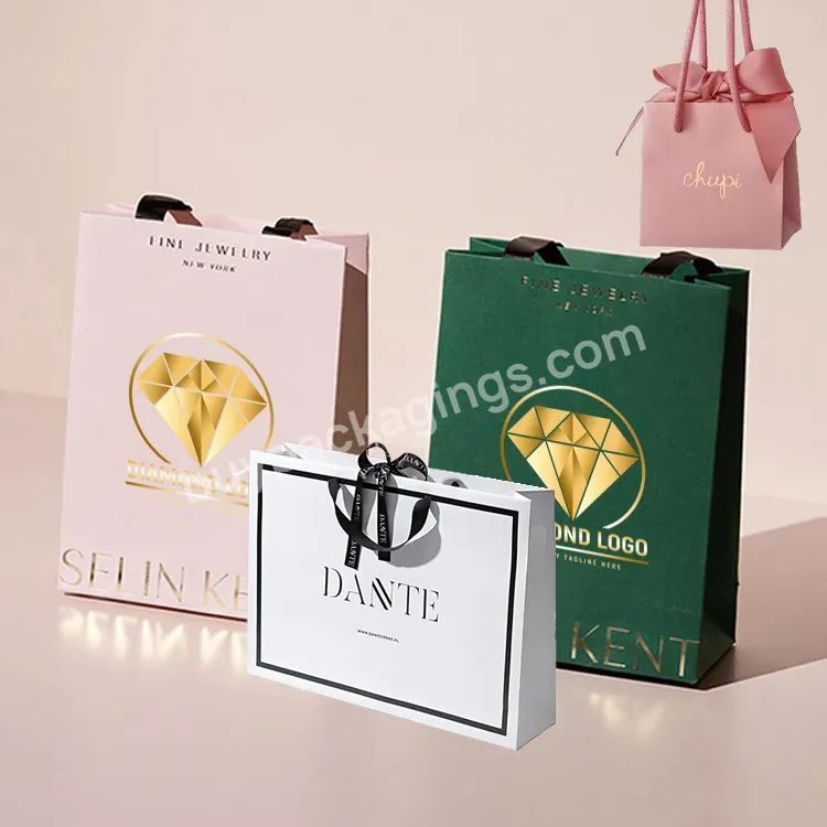 Personalized Small Boutique Perfume Clothing Jewelry Packaging Shopping Custom Own Gold Logo Print Pink Luxury Paper Bags Gifts