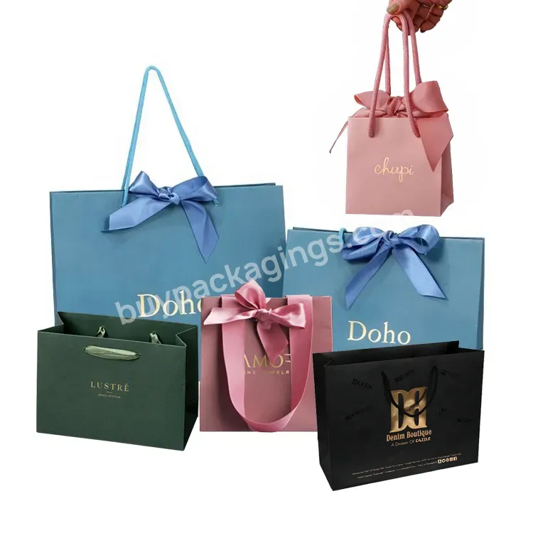 Personalized Small Boutique Perfume Clothing Jewelry Packaging Shopping Custom Own Gold Logo Print Pink Luxury Paper Bags Gifts