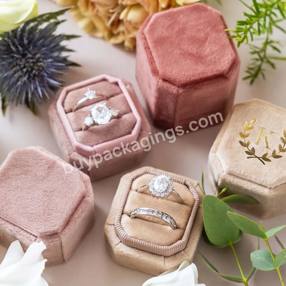 Personalized Velvet Double Slot Ring Box Custom Wedding Engagement Ring Bearer Ring Box for Wedding Ceremony Velvet Jewelry Box