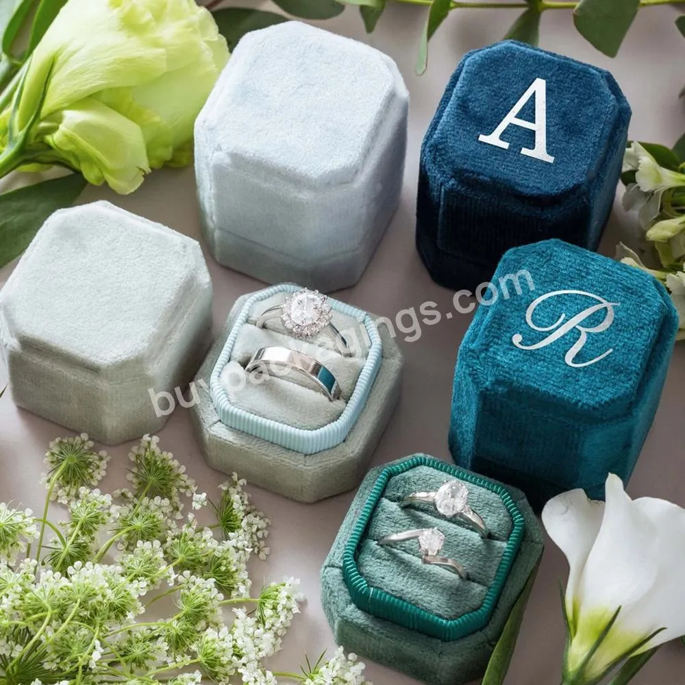 Personalized Velvet Double Slot Ring Box Custom Wedding Engagement Ring Bearer Ring Box for Wedding Ceremony Velvet Jewelry Box