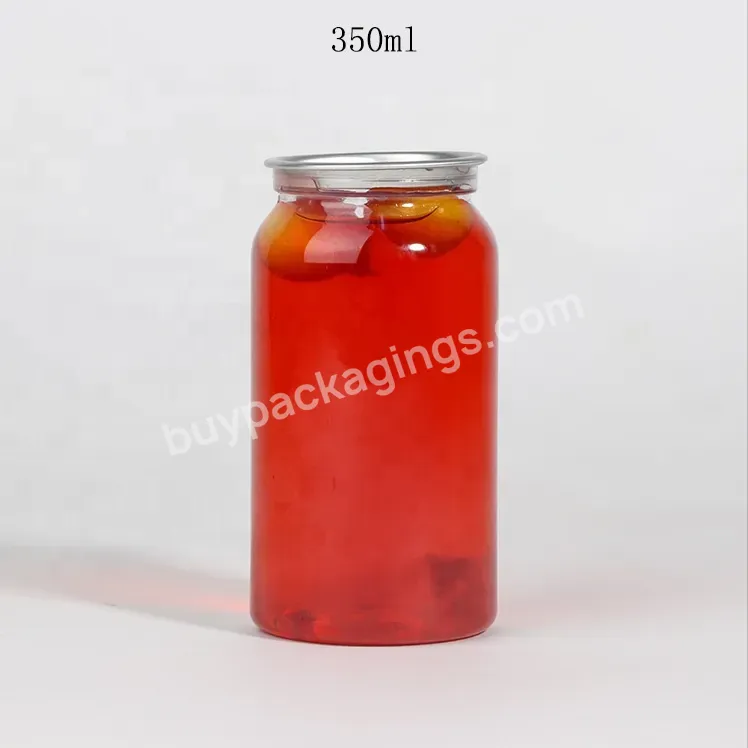 Pet 350ml Clear Plastic Cans For Beer Or Juice With Aluminum Easy Open Lid