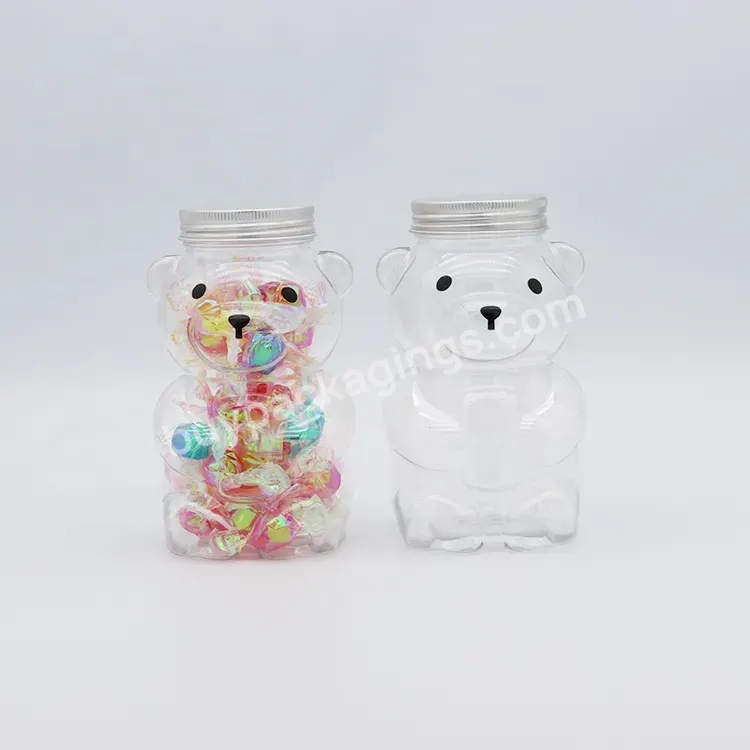 Pet 430ml Cute Animal Bear Shape Plastic Wide Mouth Jar For Candy Jar