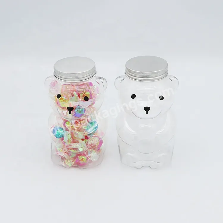 Pet 430ml Cute Animal Bear Shape Plastic Wide Mouth Jar For Candy Jar