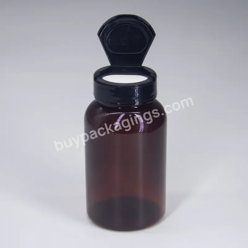 Pet Amber 100ml Capsule Bottles Plastic Pharmaceutical Flip Top Cap Vitamin Packaging