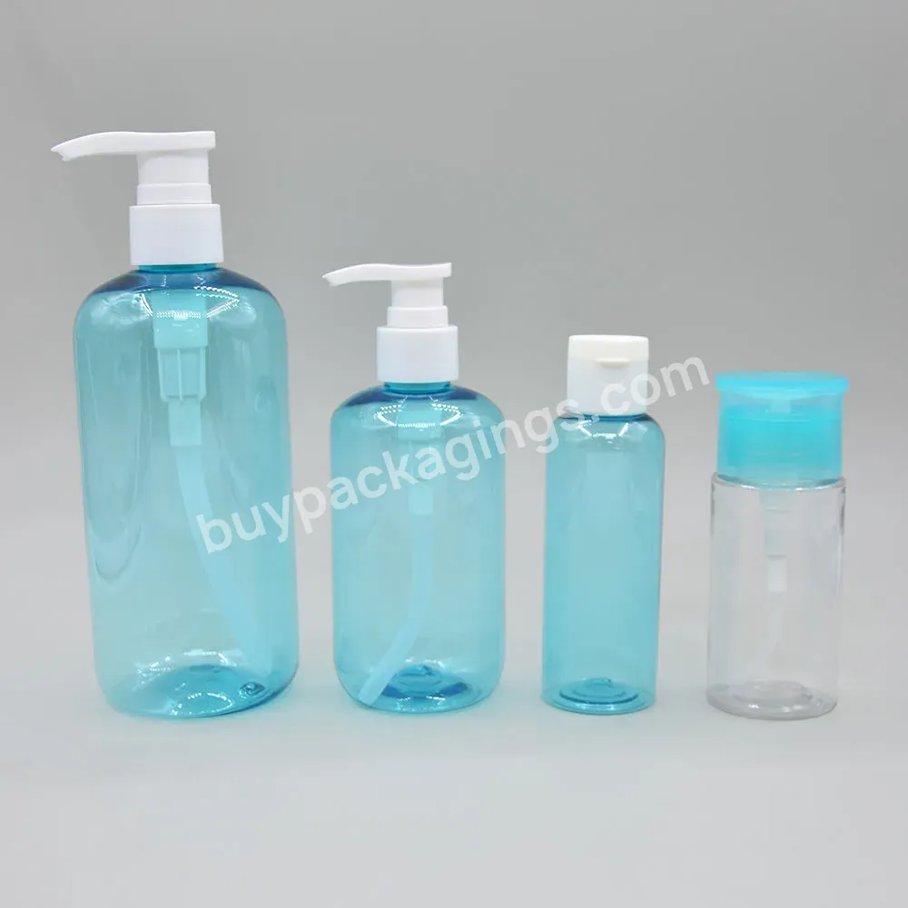 Pet Blue Cosmetic Packaging Bottle Set Empty Skincare Lotion Toner Makeup Remover Shampoo Lotion Bottle Set