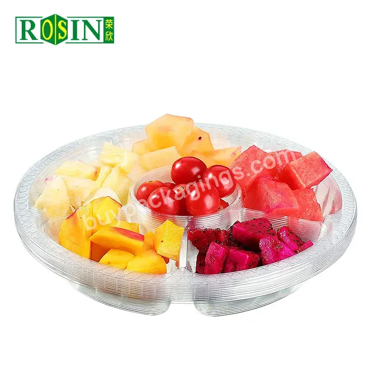 Pet Disposable Salad Fruit Takeaway Packaging Box Multiple 5 Compartment Plastic Round Salad Container With Lid