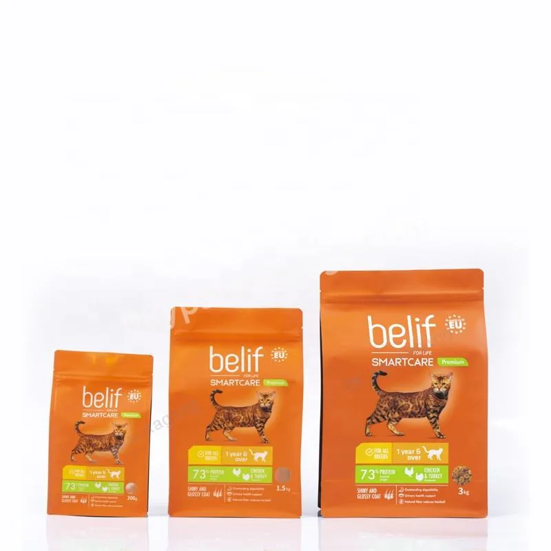 Pet Food Packaging Bag Flat Bottom Side Gusset Stand Up Pouch Plastic Dog Pet Food Packaging Bag With Zipper