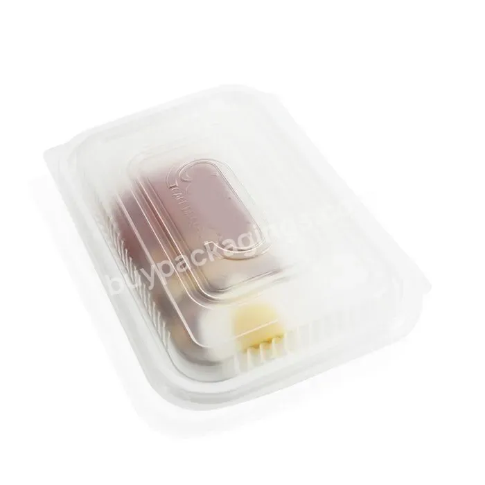 Pet Plastic Fruit Packaging Box Food Grade Clear Food Container Rectangle Shape Salad Snack Dessert Tray With Hinged Lid