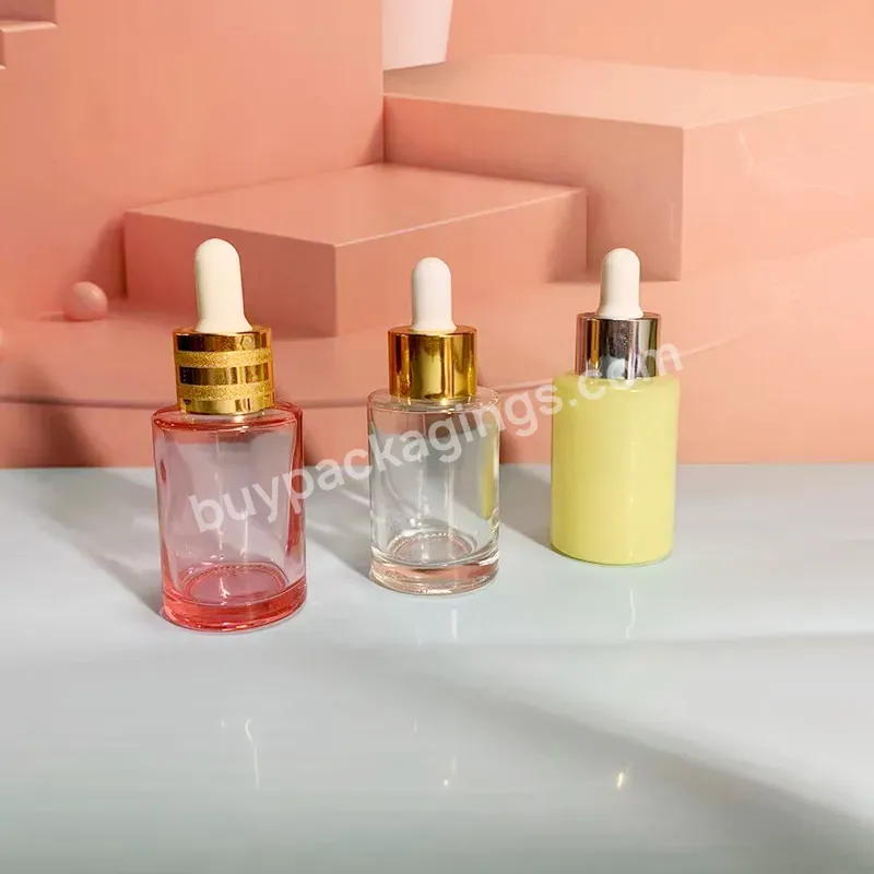 Pink And White Transparent Glass Dropper Bottles 20ml Glass Dropper Bottle 30ml For Serum Skincare Oil Packaging