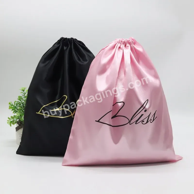 Pink Black Custom Logo Printed Satin Hair Extension Wig Drawstring Bag Jewelry Dust Packaging Pouch - Buy Satin Jewelry Pouch,Jewelry Bag Satin,Satin Dust Bags.