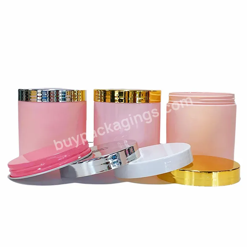 Pink Cosmetic Pot Jars Wide Mouth Plastic Scrub Jar 100ml 200ml Empty Plastic Cosmetic Jars With Gold Silver Lids