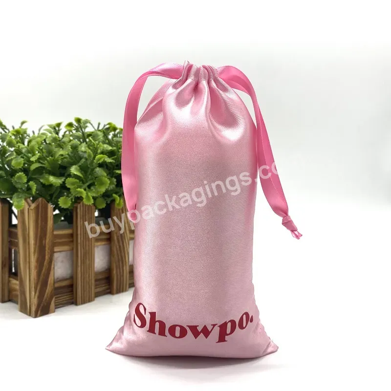 Pink Custom Logo Drawstring Bags Cute China Lipstick Cloth Makeup Pouch Cosmetic Gift Satin Packaging Bag