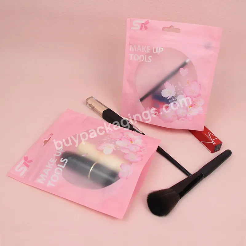 Pink Custom Makeup Pouch Small Makeup Bag Logo Printed Square Ziplock Pvc Laminated Beauty Tool Packaging Bag