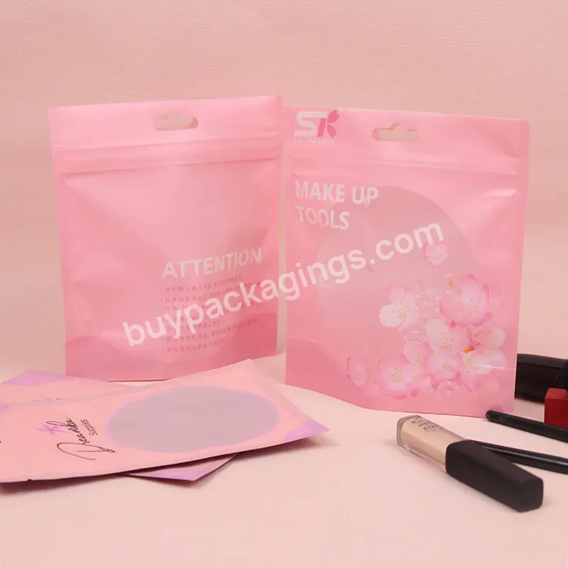 Pink Custom Makeup Pouch Small Makeup Bag Logo Printed Square Ziplock Pvc Laminated Beauty Tool Packaging Bag