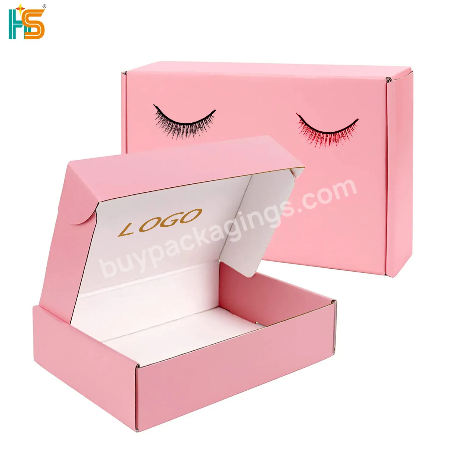 Pink Cute Eyelash Packaging Box Private Label Custom Printed Logo Gloss Eyelash Corrugated Paper Shipping Mailer Boxes