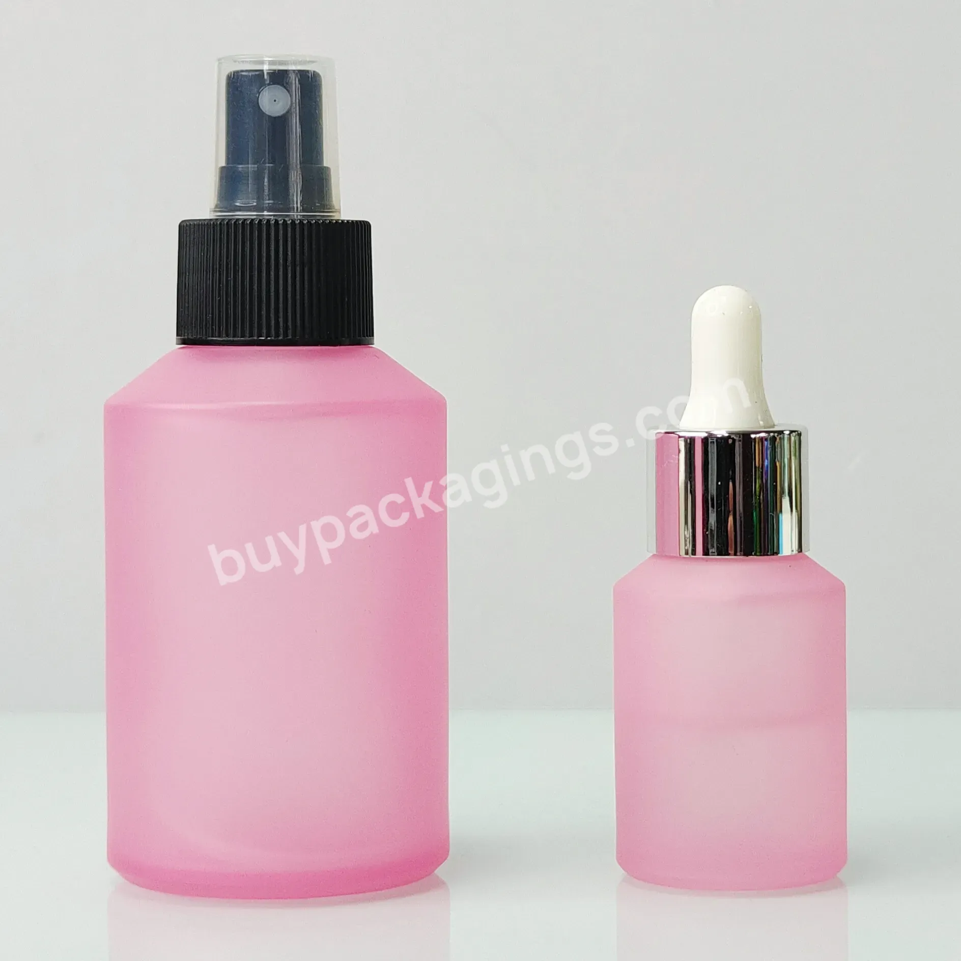 Pink Frosted Oblique Shoulder Serum Essential Oil Dropper High Quality Luxury Screen Printing Slant Glass Bottle