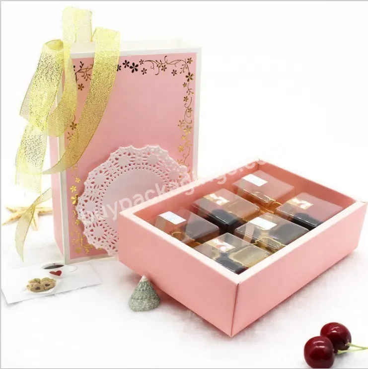 Pink Gold Stamping Disposable Recycled Materials Luxurious Pastry Box Cookie Gift Box