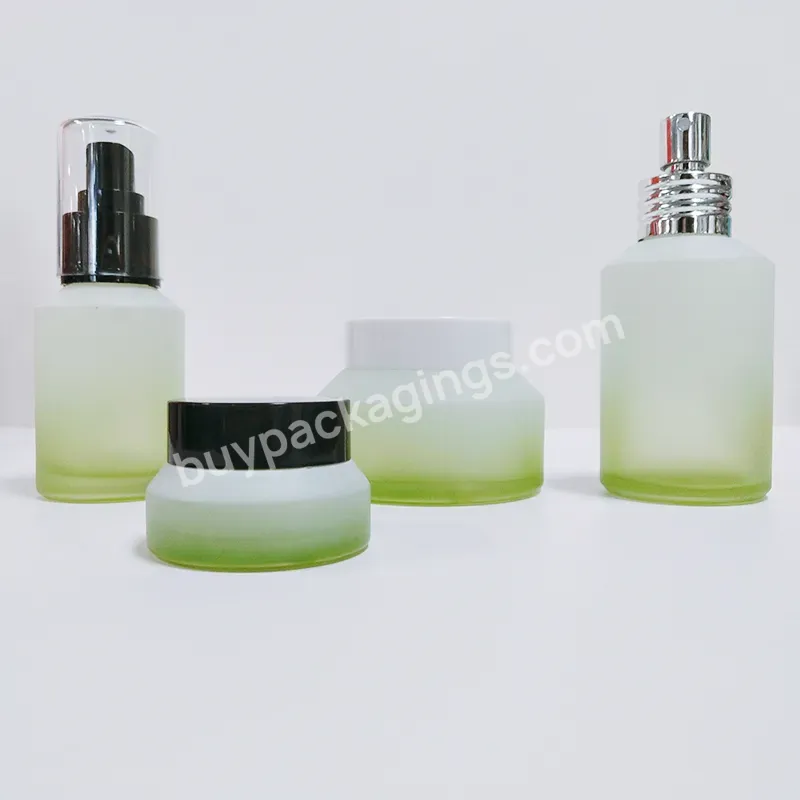 Pink Green Glass Cosmetics Bottle And Skin Care Cream Empty Pump Or Lotion Toner Cosmetic Glass Bottle