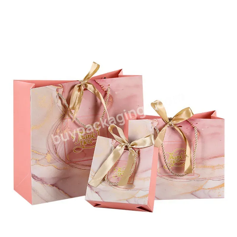 Pink Marble Thank You Shopping Gift Bag Small Foldable Paper Luxury Wedding Gift Packaging Bag