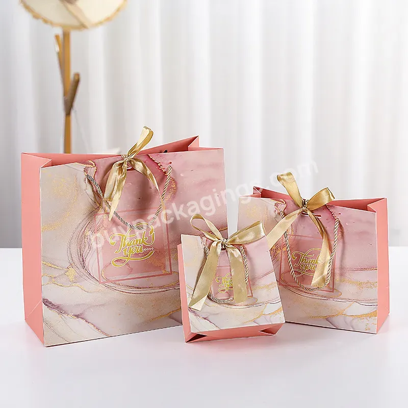 Pink Marble Thank You Shopping Gift Bag Small Foldable Paper Luxury Wedding Gift Packaging Bag