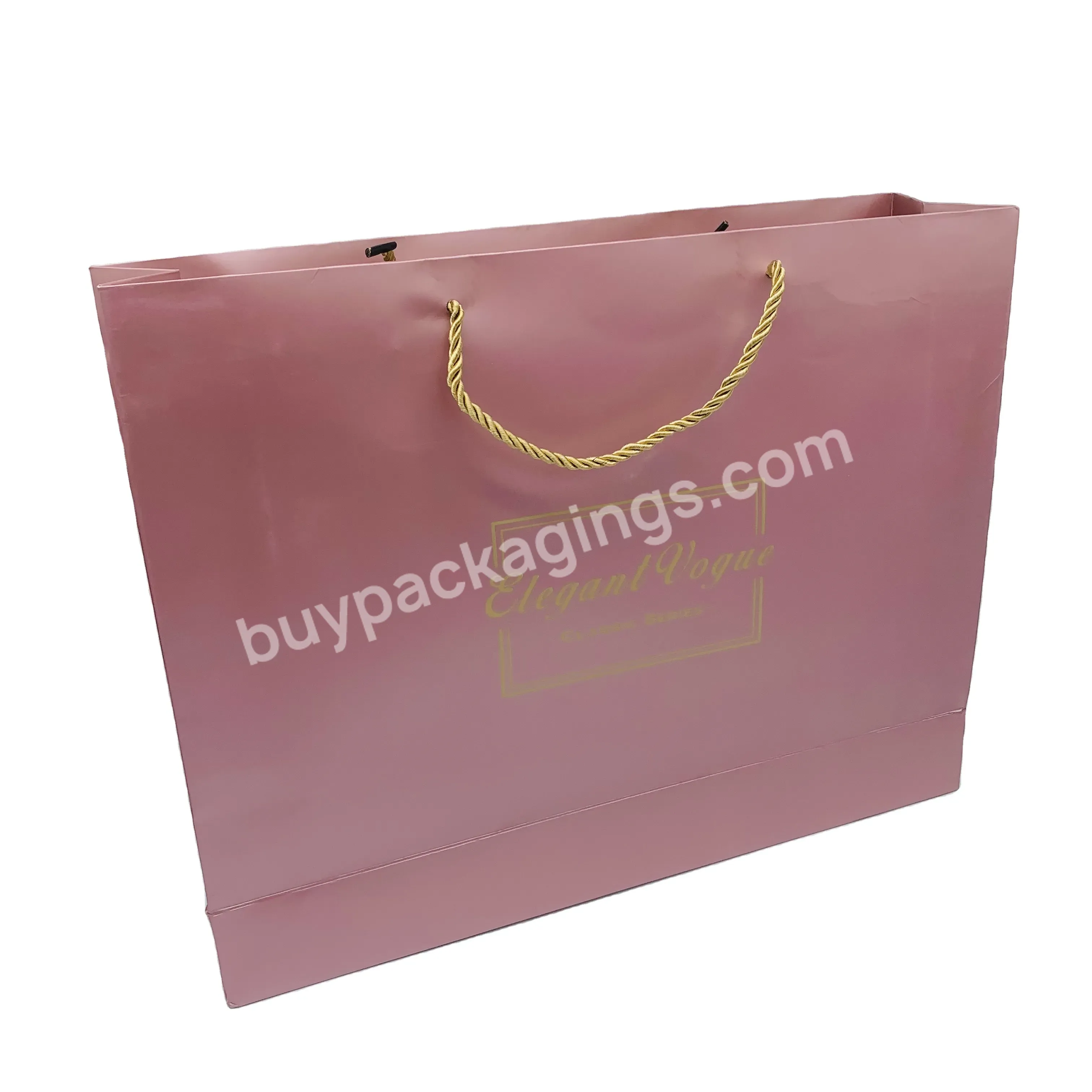 Pink Packaging Custom Printed Luxury Texture 250 Gsm Thick Pearlescent Paper Card Shopping Tote Bag With Hemp Rope