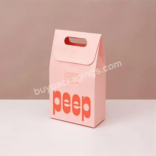 Pink Recyclable Kraft Paper Bag With Rope Handle Custom Your Logo For Candy Biscuits Fudge Gift Shoe Coated Paper Shopping Bags