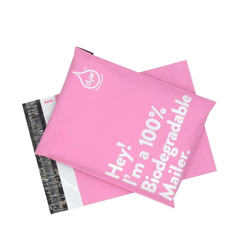 PLA D2W personalized plain light pink poly blue compostable matte white shipping mailing custom size biodegradable mailer bags