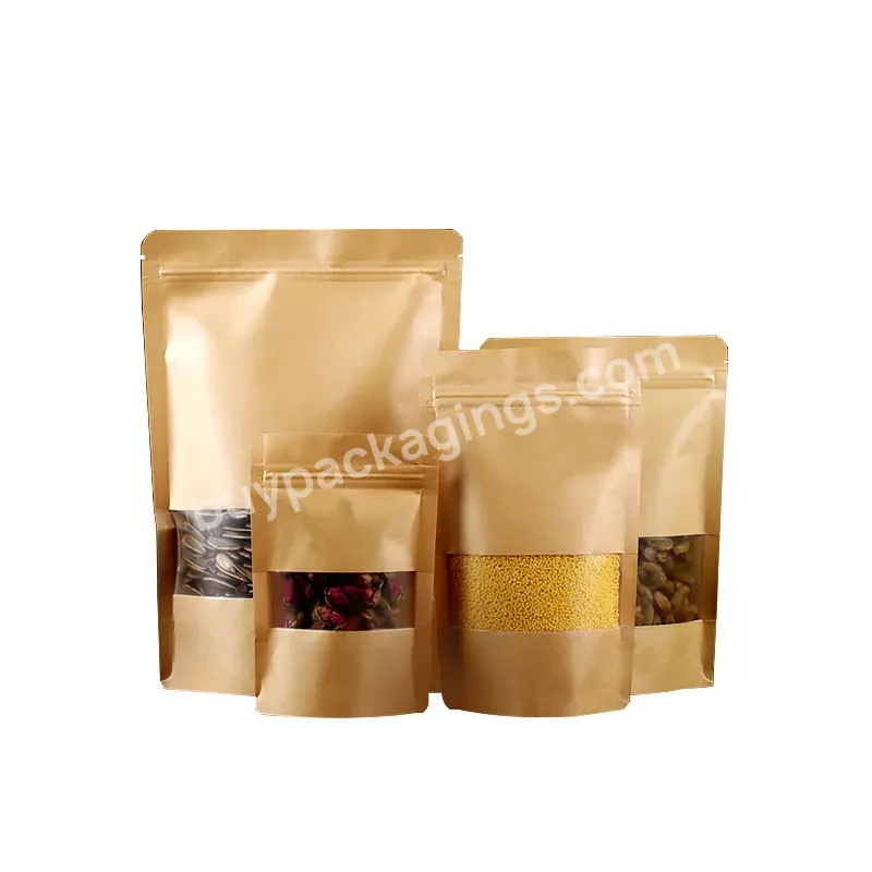 Plain Brown Paper Grocery Bags Zipper Kraft Paper Pouch With Window