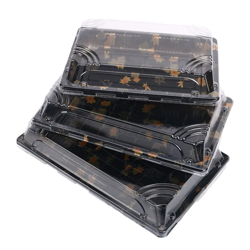 Plane Black Disposable Divided Plastic Food Plates Sushi Trays Container Japanese Take Out Maki Packing Sushi Togo Box For Sushi