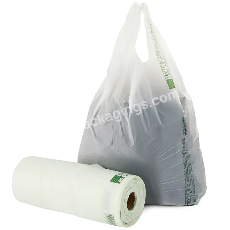 Pla+pbat Compostable Shopping Bags On Roll Vest-handle/die-cut Biodegradable Garbage Bag