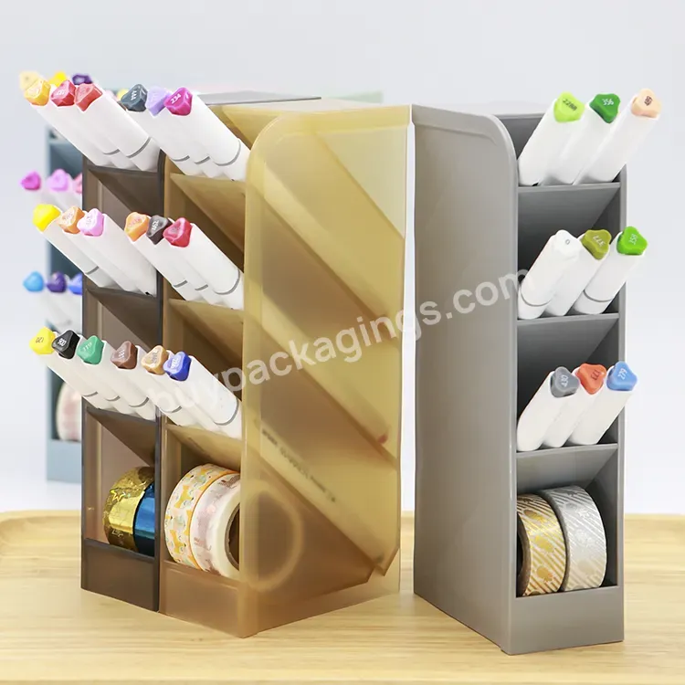 Plastic Acrylic Office School Oblique Plug-in Pencil 4 Grids Organizer Acrylic Marker Pencil Storage Holder For Desk