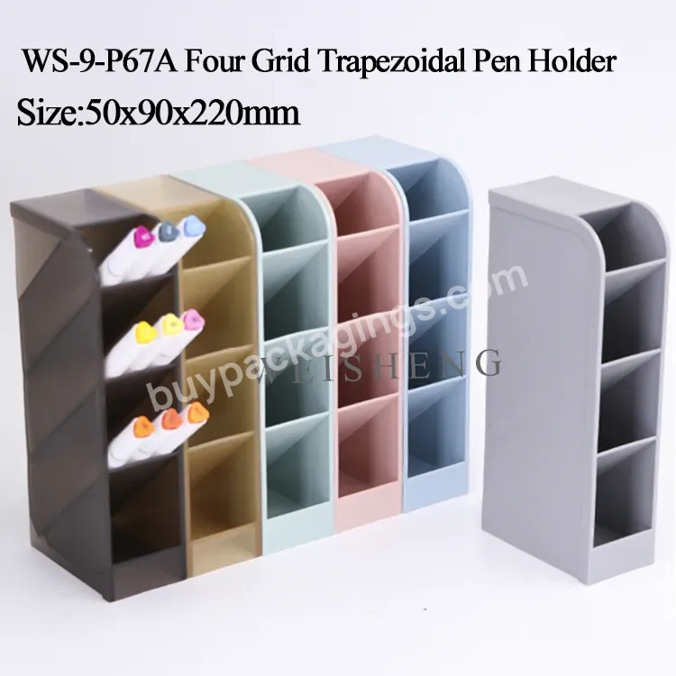 Plastic Acrylic Office School Oblique Plug-in Pencil 4 Grids Organizer Acrylic Marker Pencil Storage Holder For Desk