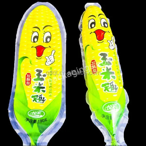 Plastic Cartoon Shaped Pouch Corn Shape Bag For Beverage And Juice