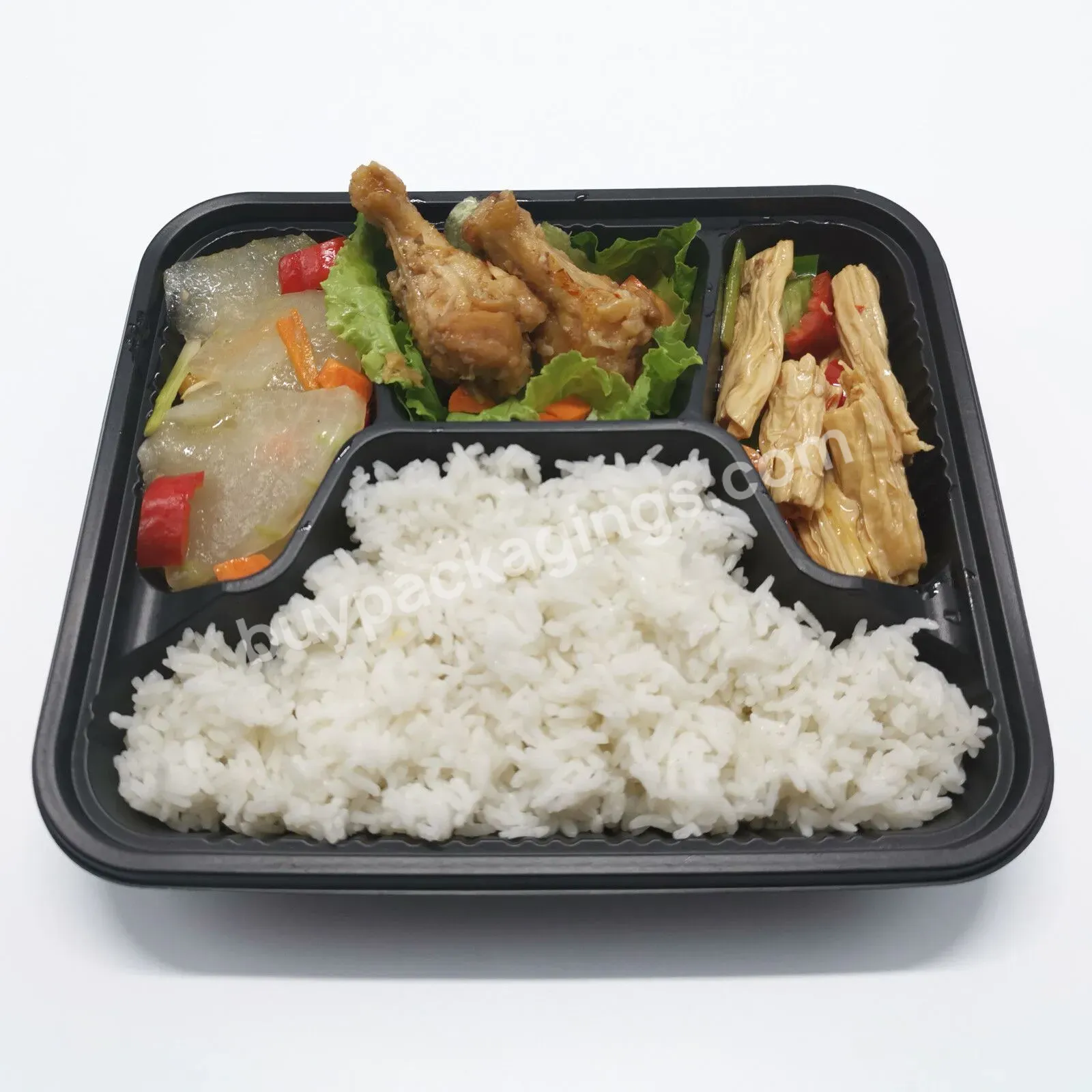 Plastic Disposable Take Away Catering Trays 4 Compartment 2 In 1 Pp Food Container Microwave Safe Takeout With Lid Lunch Box